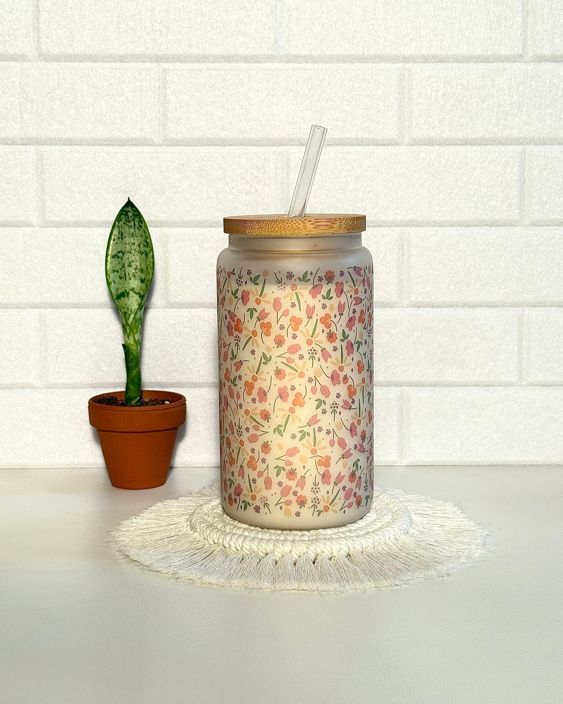 Mattes Trinkglas 550ml "Blumenwiese"