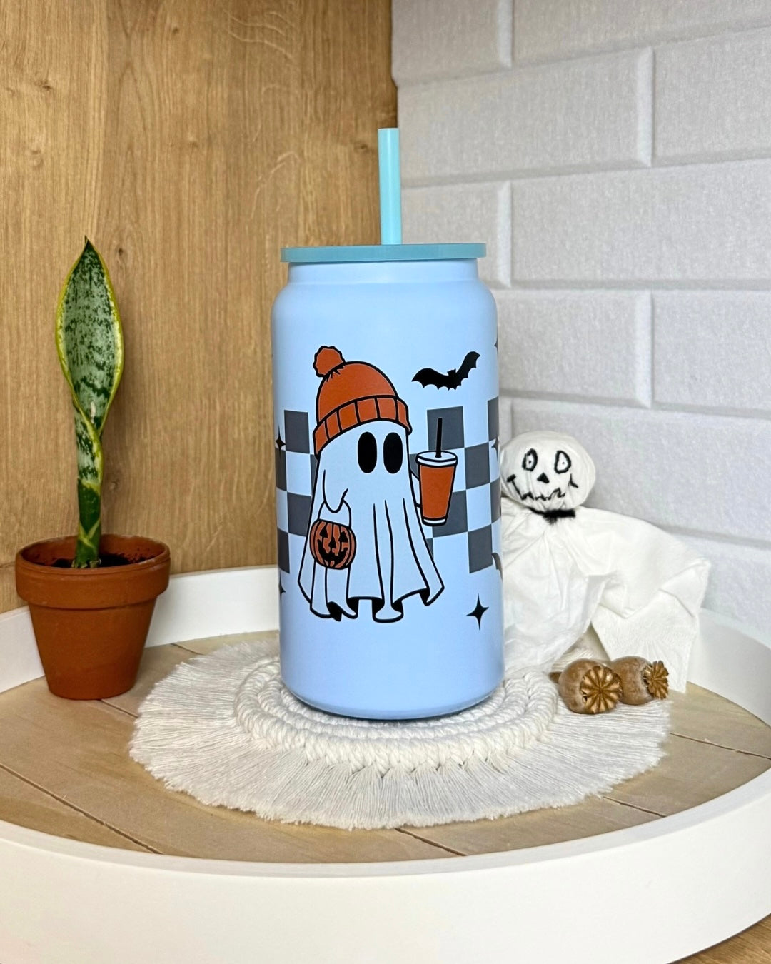 Edelstahl-Trinkbecher "Gespenst mit orangener Mütze" mit Henkel 500ml