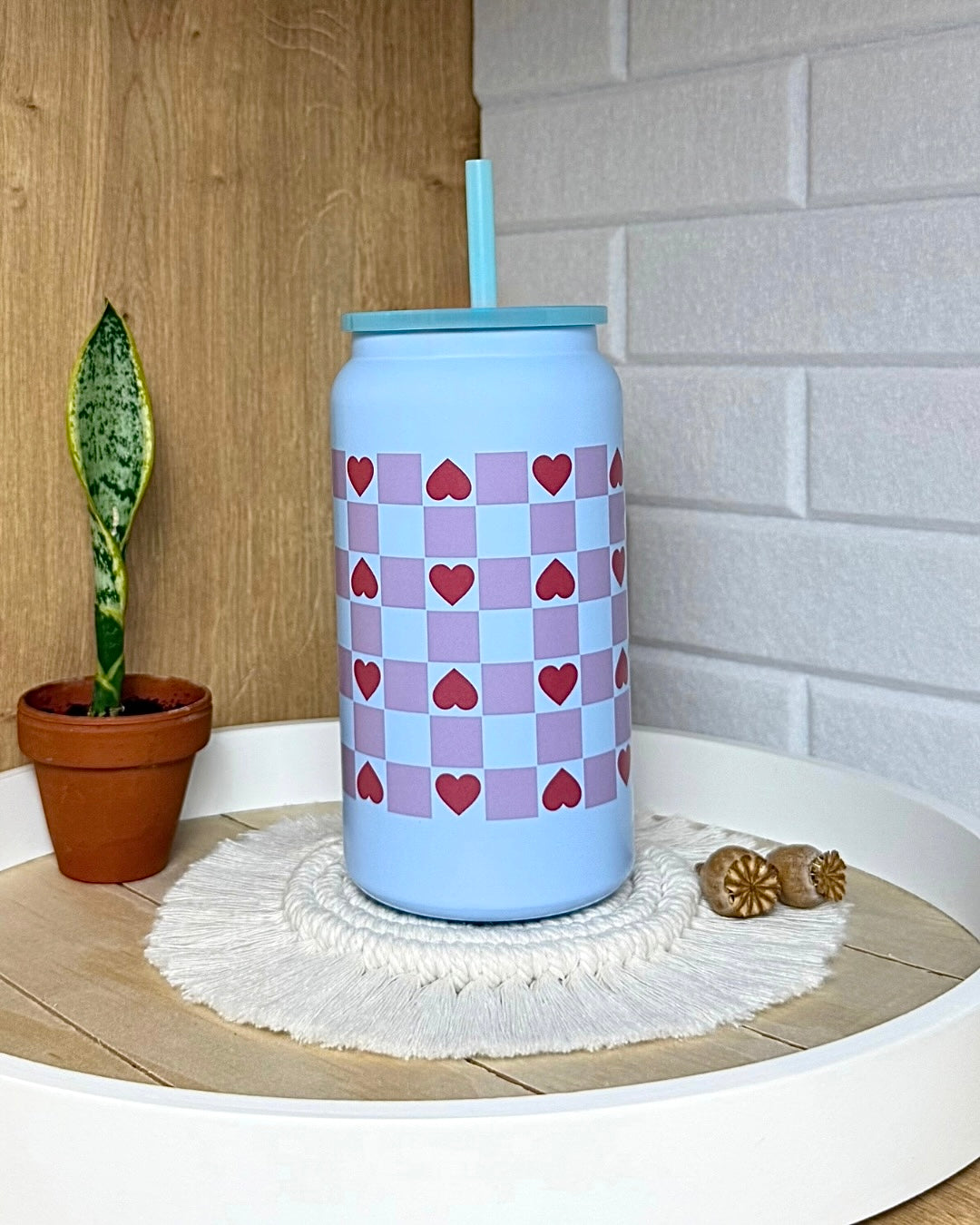 Edelstahl-Trinkbecher "Karo im Herzen" mit Henkel 500ml