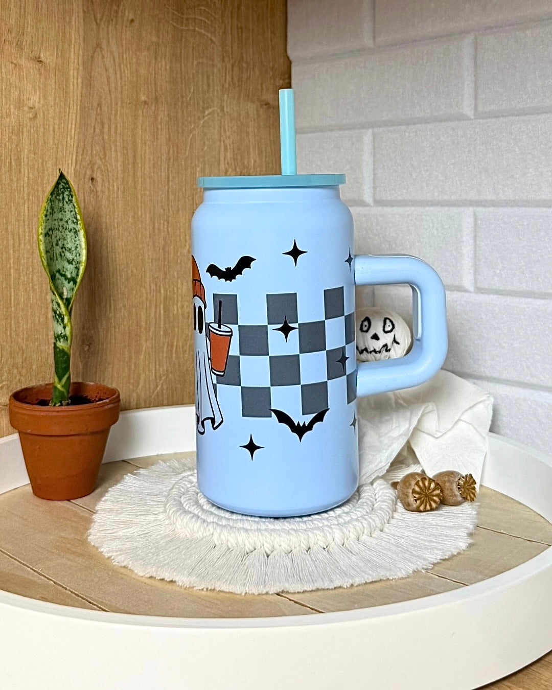 Edelstahl-Trinkbecher "Gespenst mit orangener Mütze" mit Henkel 500ml