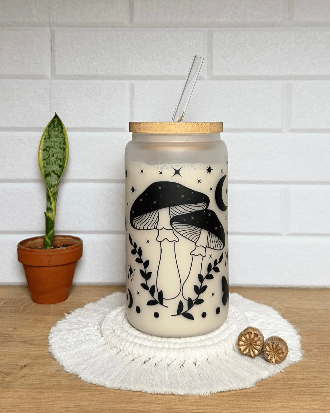 Mattes Trinkglas 550ml "Nachtschattenpilz"