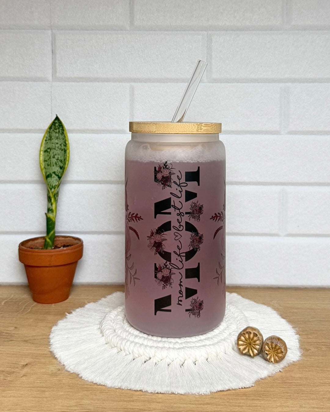 Mattes Trinkglas 550ml "Mom Rosa"