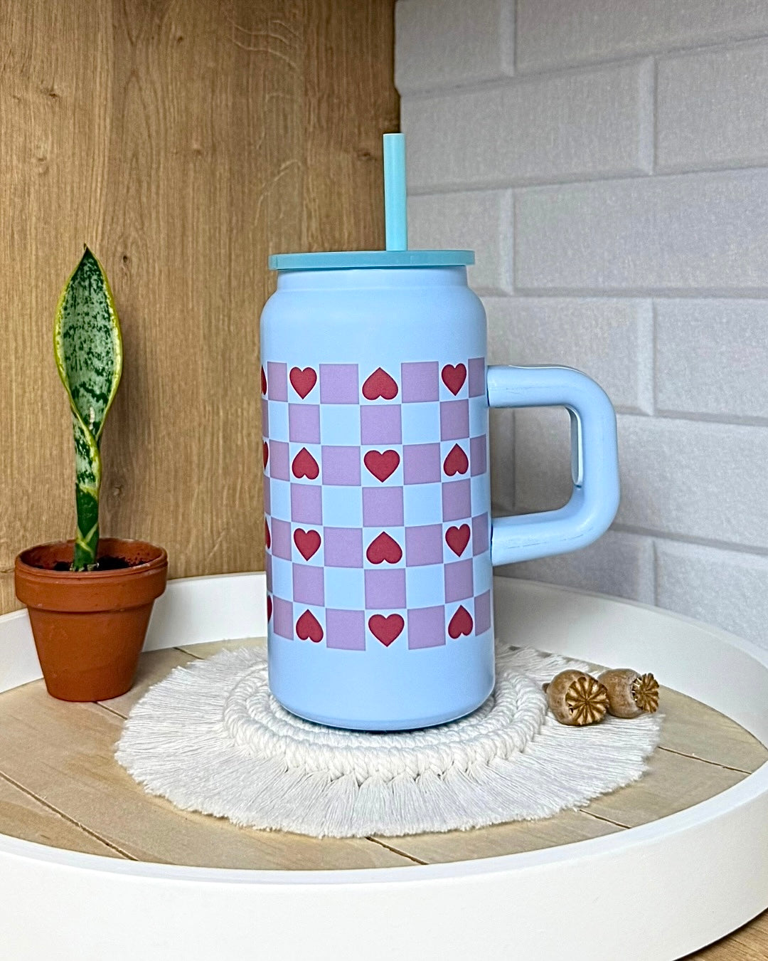 Edelstahl-Trinkbecher "Karo im Herzen" mit Henkel 500ml