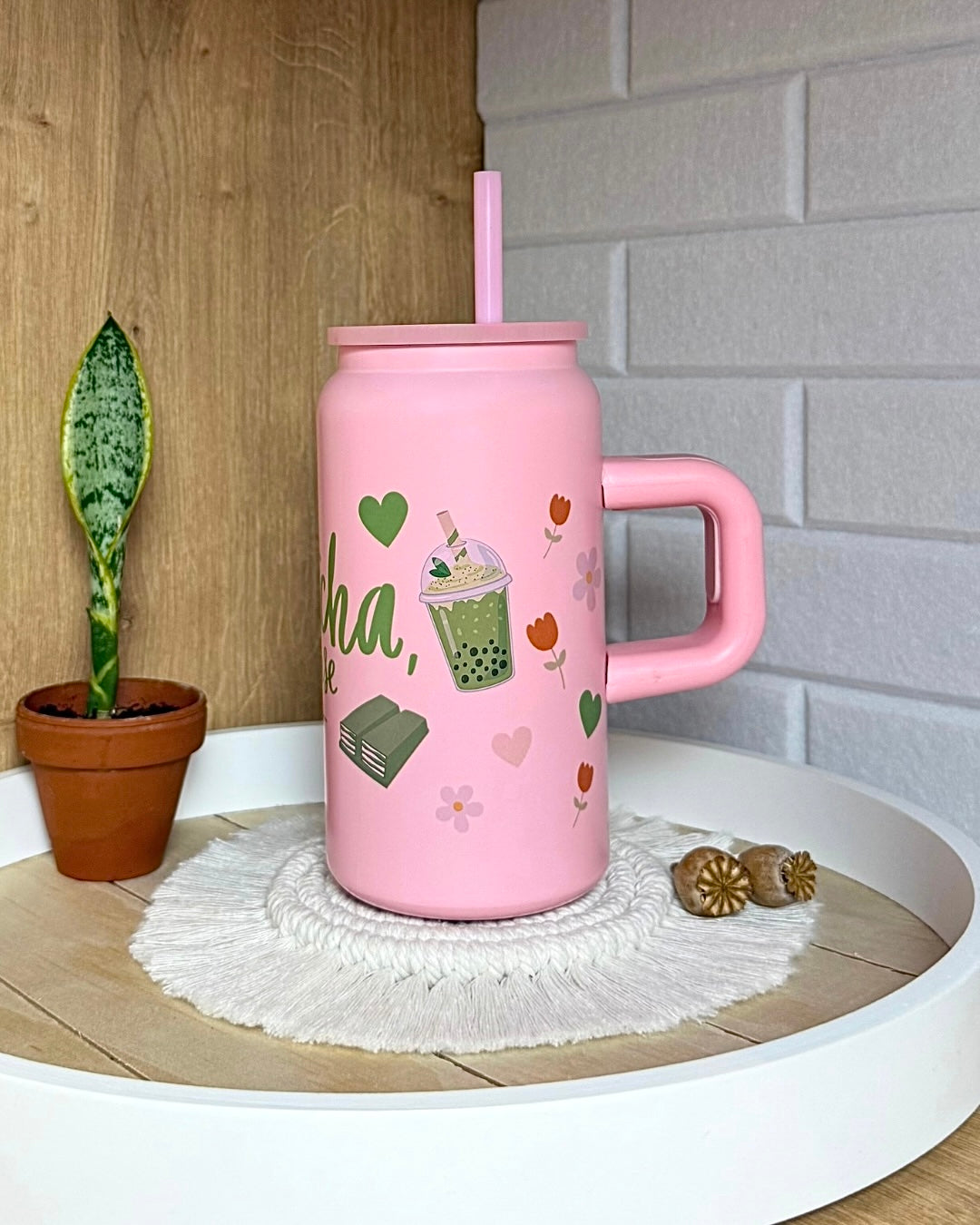 Edelstahl-Trinkbecher "Matcha, please!" mit Henkel 500ml