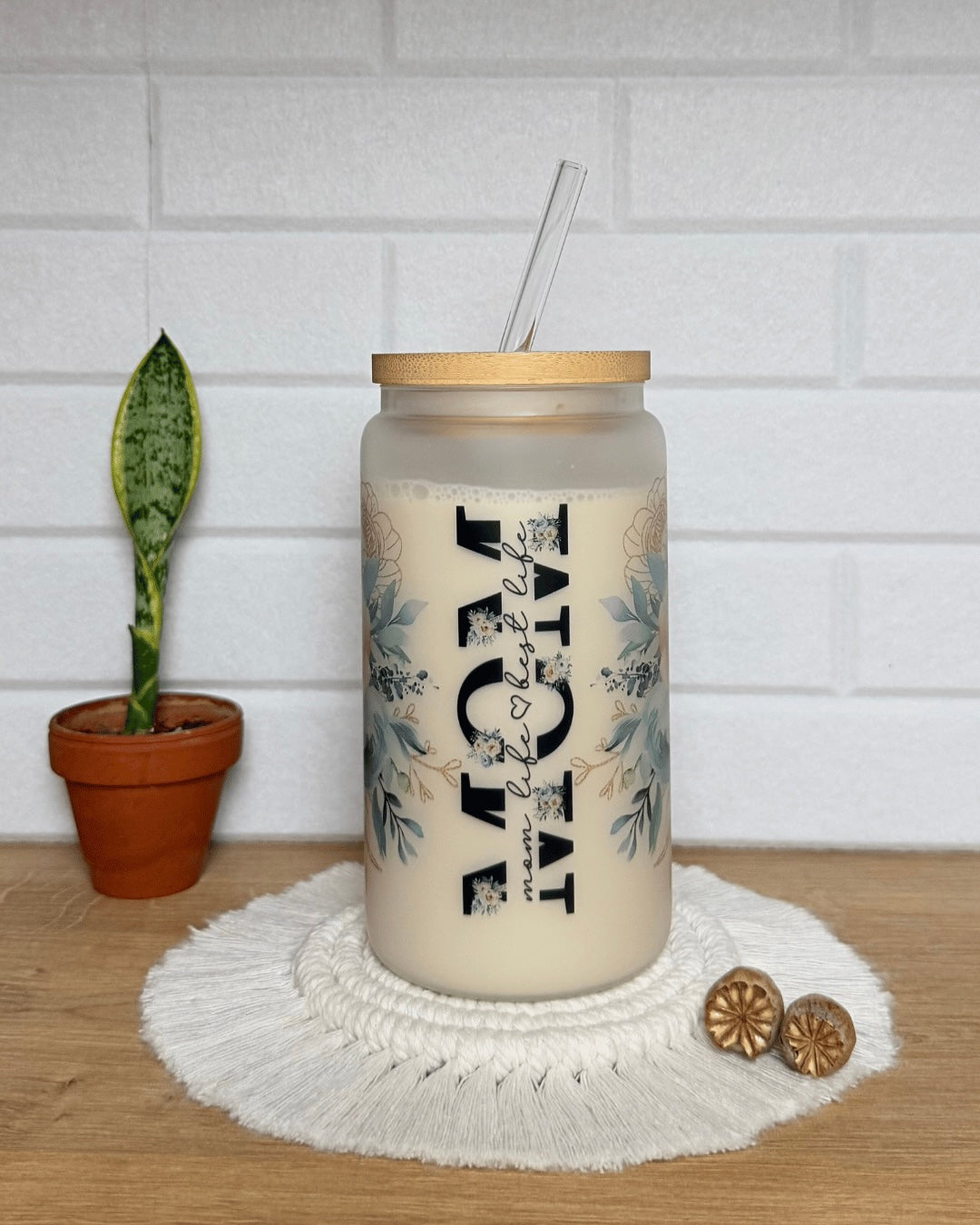 Mattes Trinkglas 550ml "Mom Blau"