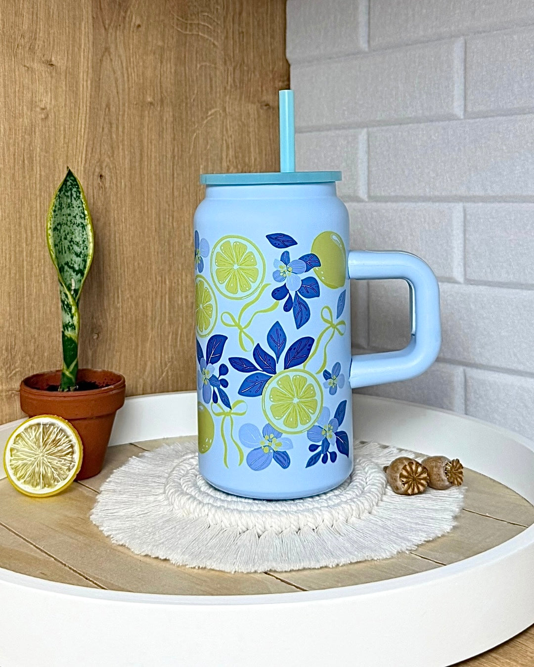 Edelstahl-Trinkbecher "Zitrus und Blüte" mit Henkel 500ml