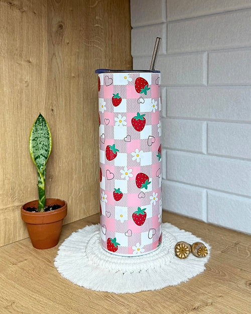Edelstahl-Trinkbecher "Erdbeeren mit Blumen" 700ml
