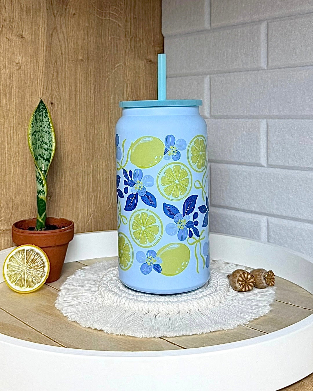 Edelstahl-Trinkbecher "Zitrus und Blüte" mit Henkel 500ml