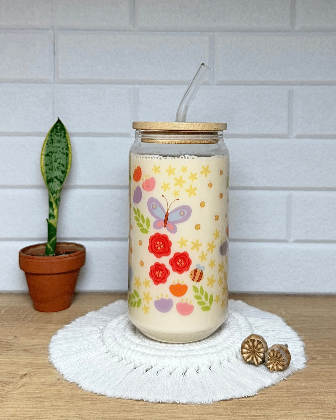 Klares Trinkglas "Frühlingsgarten" 550ml