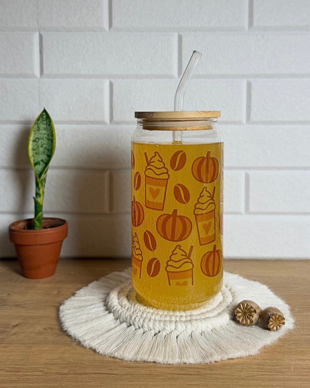 Klares Trinkglas "Kürbis Latte Macchiato" 550ml