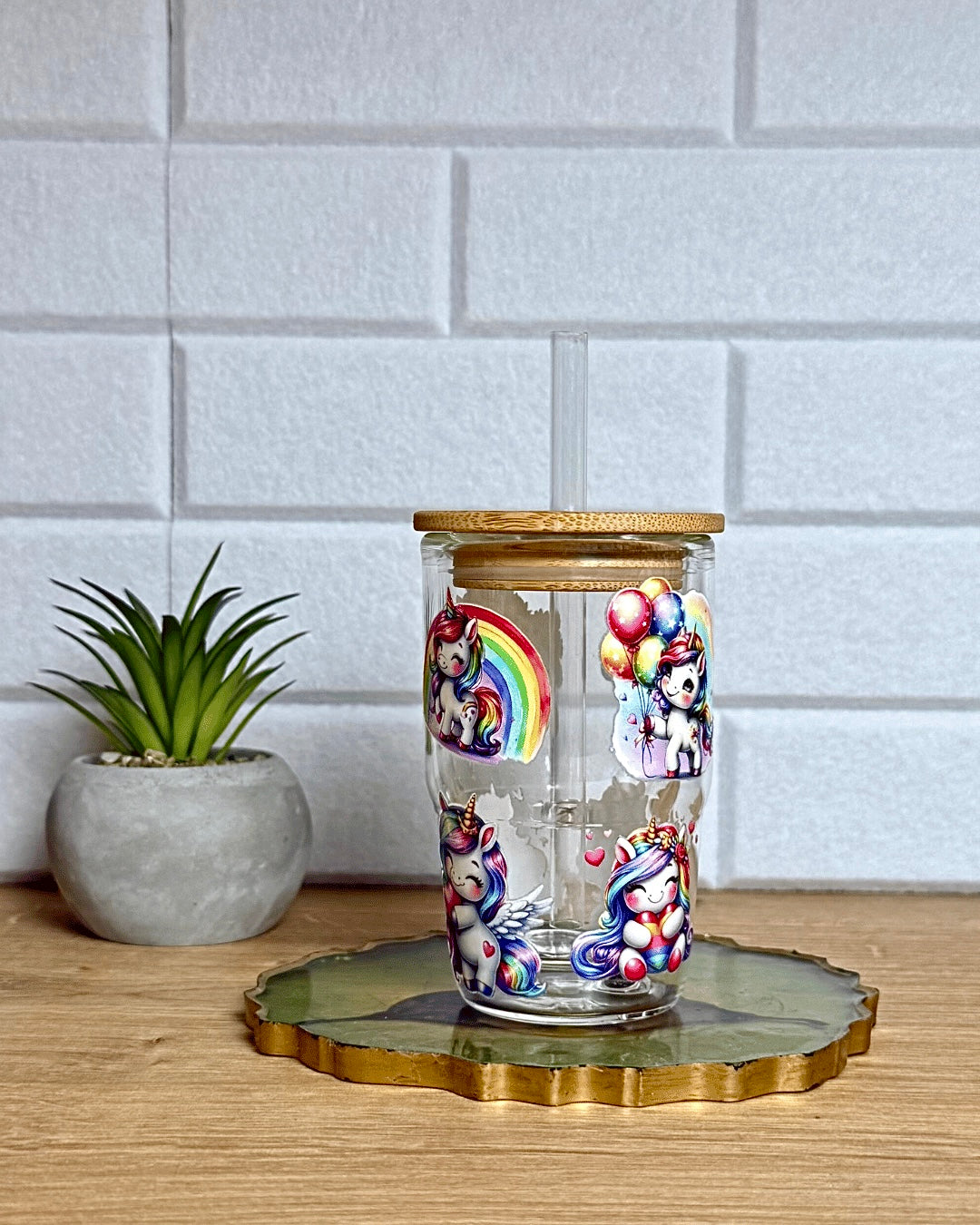 Schneekugel Mini-Glitzertrinkglas "Einhornparadies" 130 ml