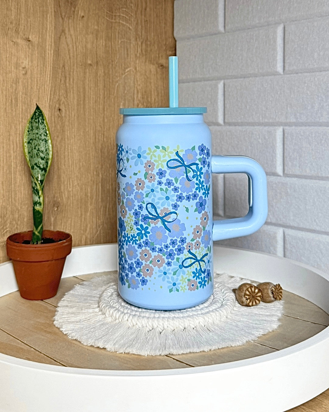 Edelstahl-Trinkbecher "Flower Power" mit Henkel 500ml