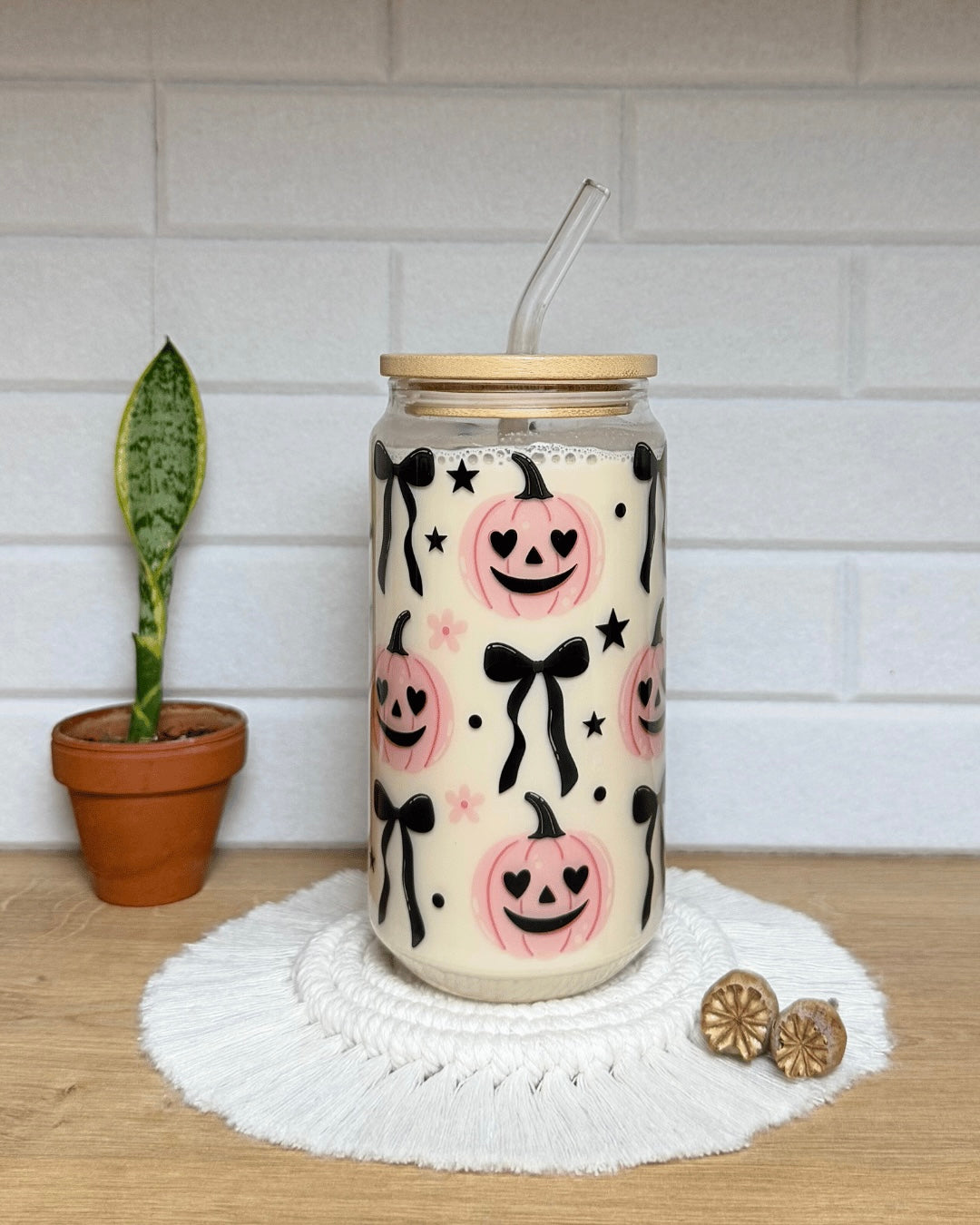 Klares Trinkglas "Pinke Schleifenkürbisse" 550ml