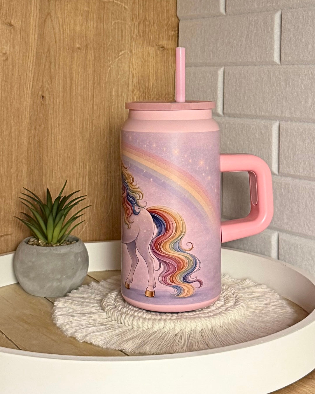 Edelstahl-Trinkbecher "Regenbogeneinhorn" mit Henkel 500 ml