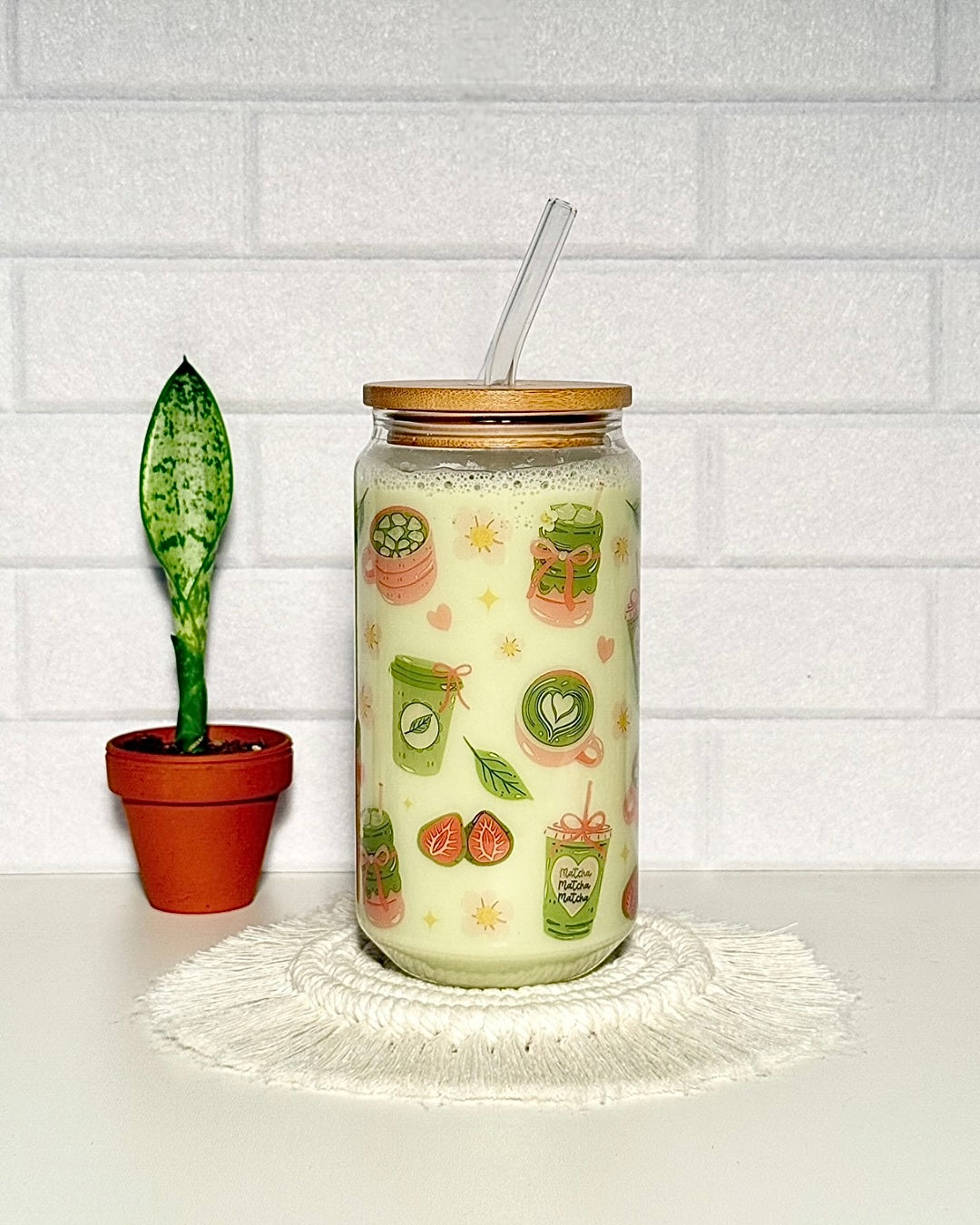 Klares Trinkglas "Matcha time" 550ml