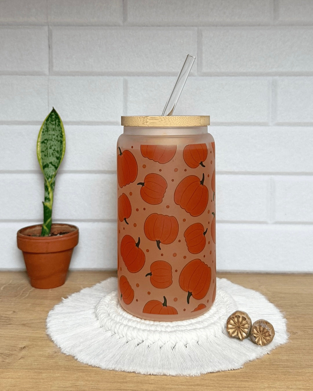 Mattes Trinkglas 550ml "Orange Kürbisparty"