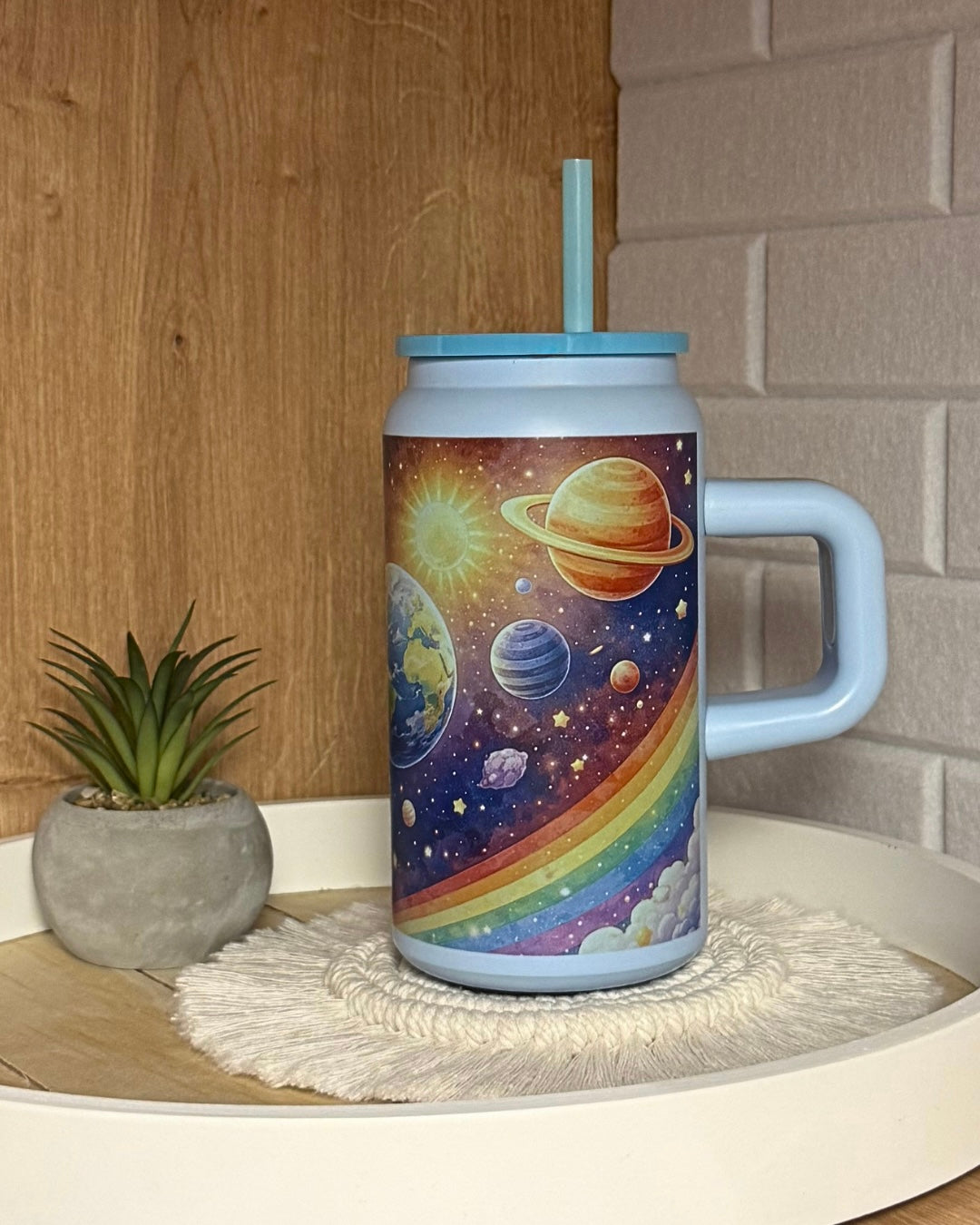 Edelstahl-Trinkbecher "Reise durchs Weltall" mit Henkel 500 ml