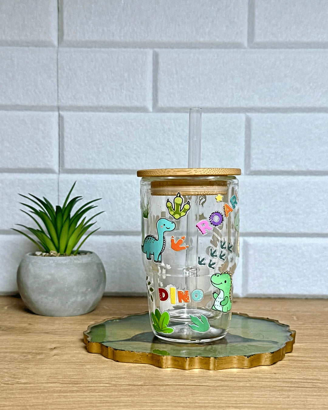 Schneekugel Mini-Glitzertrinkglas "Dino-Abenteuer" 130 ml