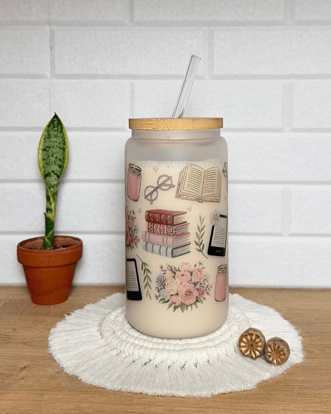 Mattes Trinkglas 550ml "Kerzenlicht und Lesemagie"