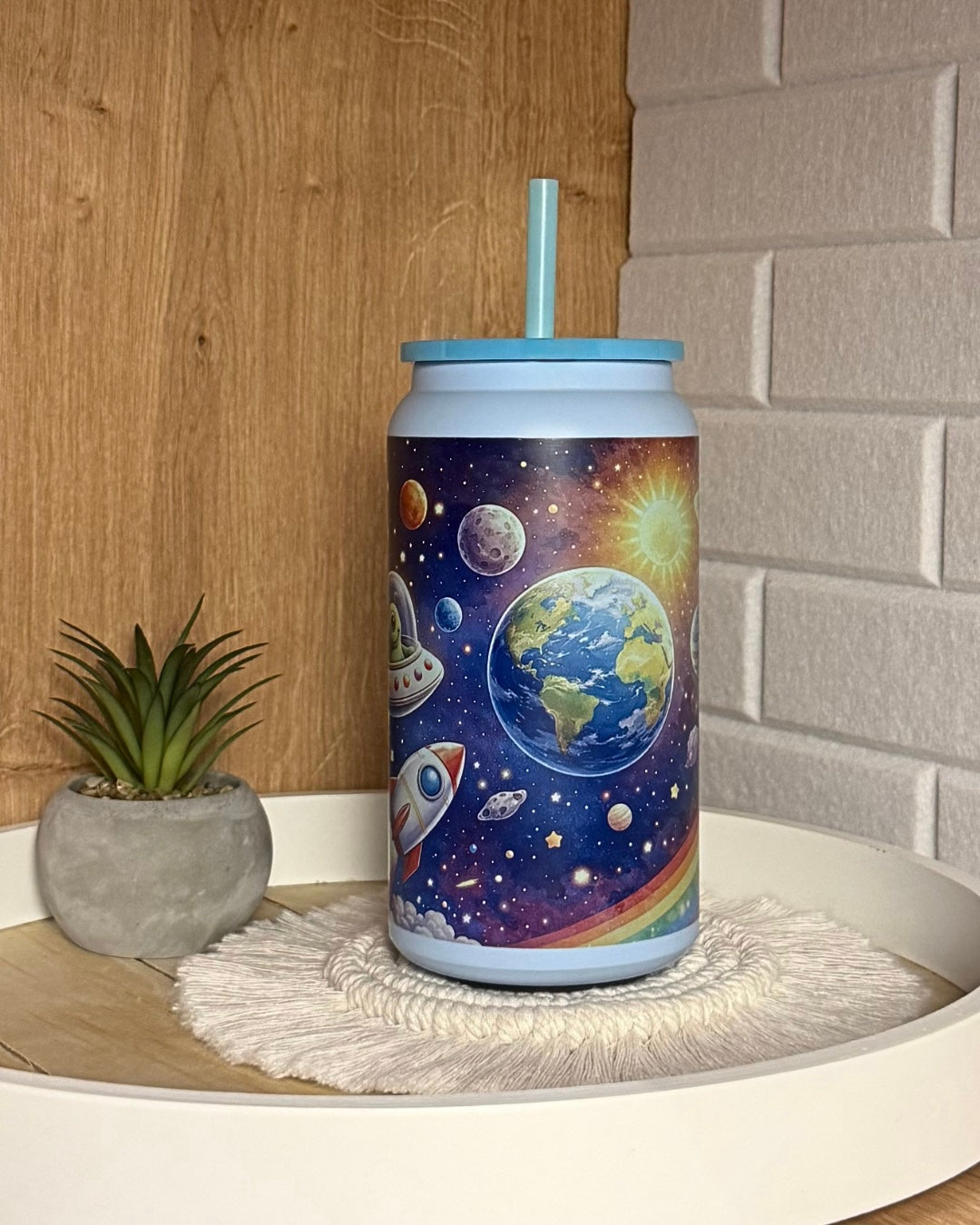 Edelstahl-Trinkbecher "Reise durchs Weltall" mit Henkel 500 ml