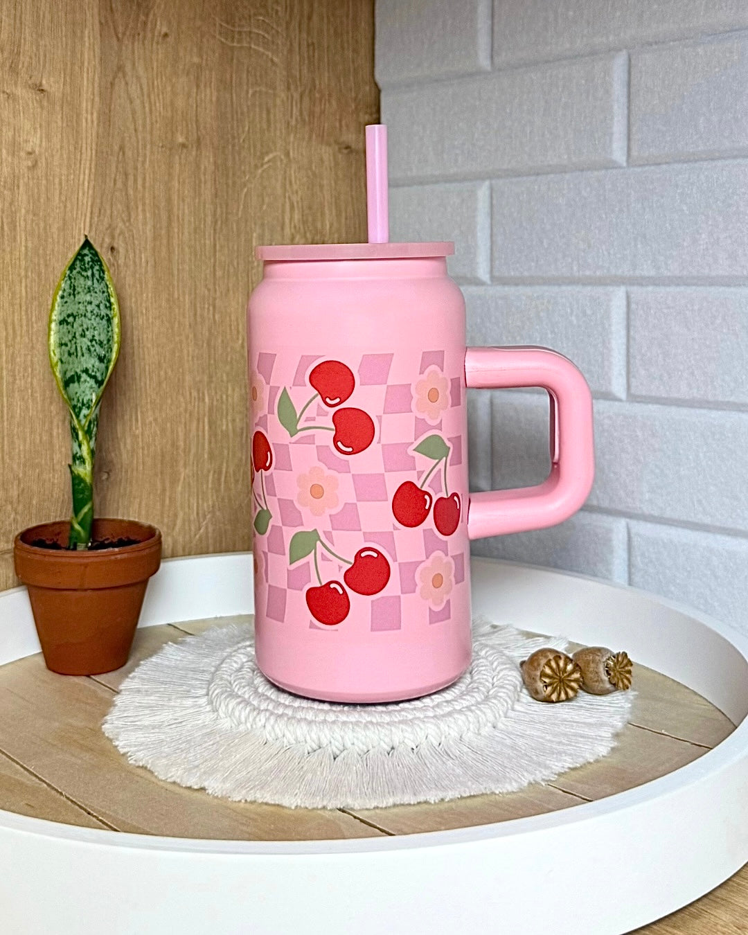 Edelstahl-Trinkbecher "Kirschen" mit Henkel 500ml