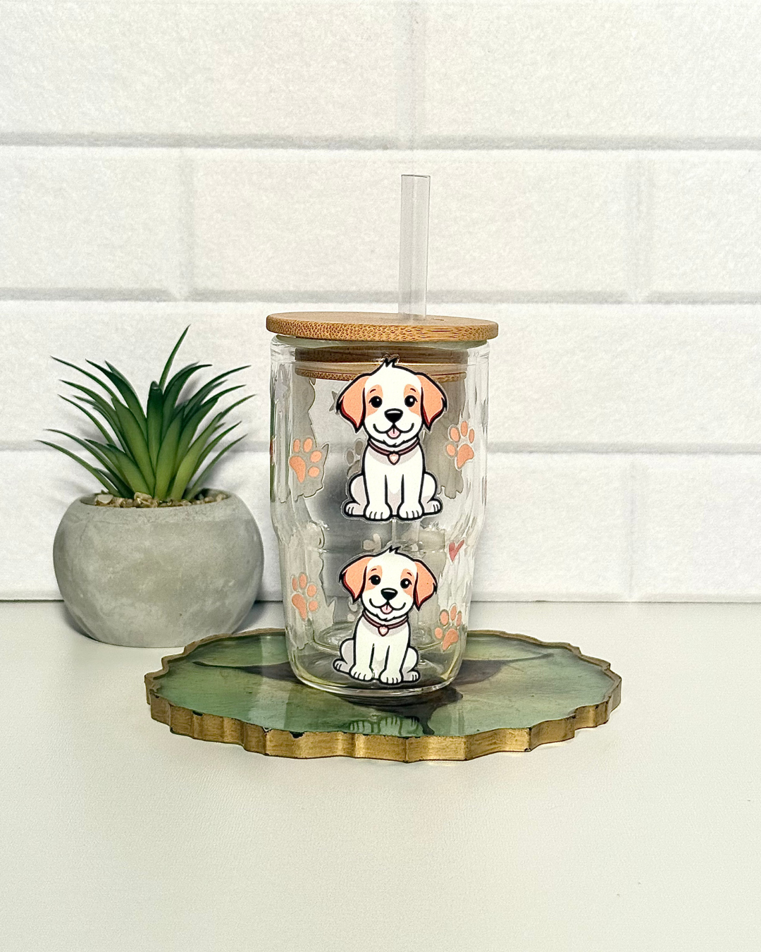 Schneekugel Mini-Glitzertrinkglas 130ml "Hundefreude"