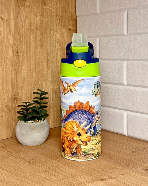 Edelstahl-Kindertrinkflasche "Abenteuer im Dinotal" 360 ml