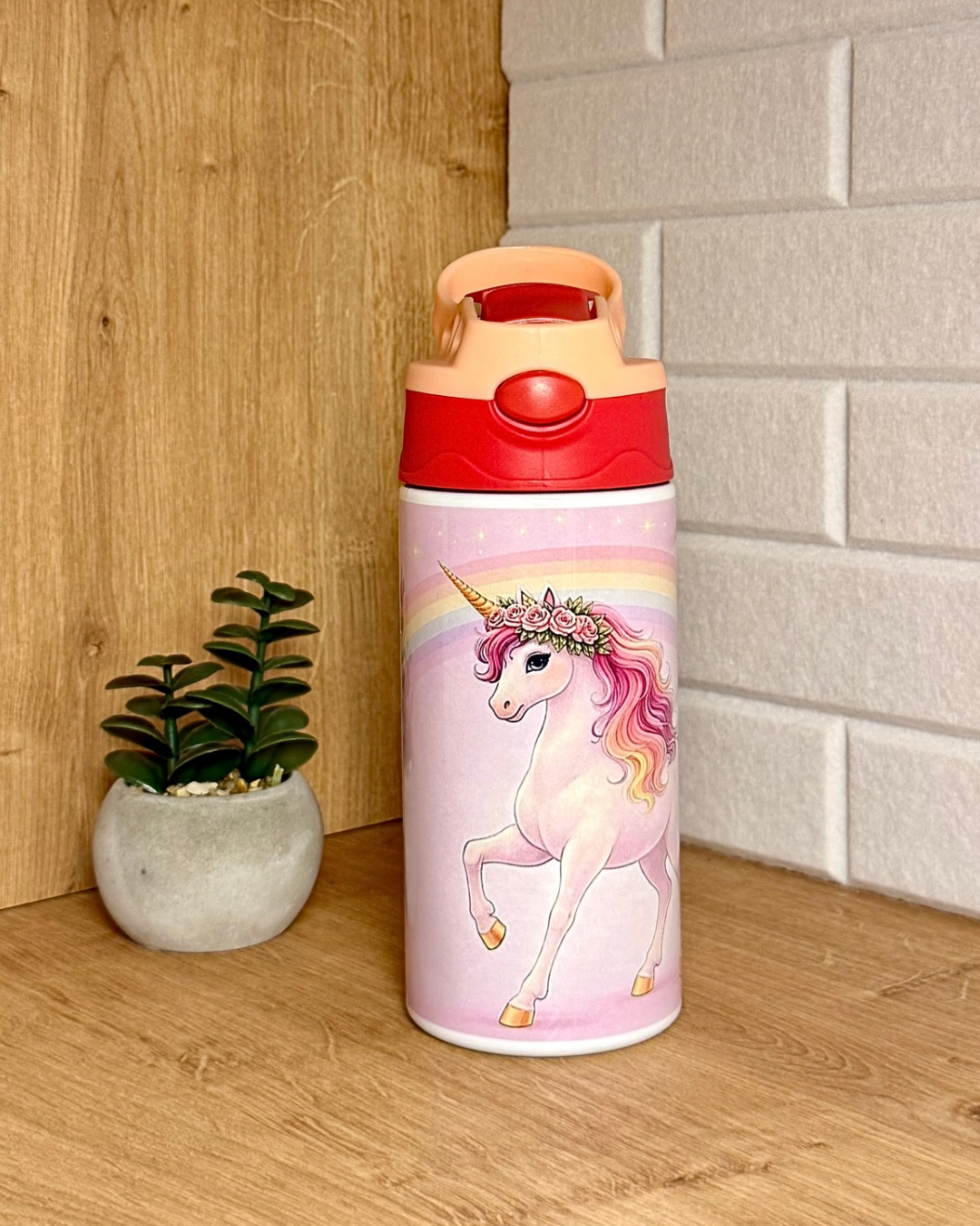 Edelstahl-Kindertrinkflasche "Rosa Einhorn" 360 ml