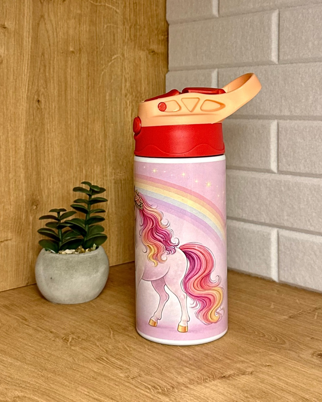 Edelstahl-Kindertrinkflasche "Rosa Einhorn" 360 ml