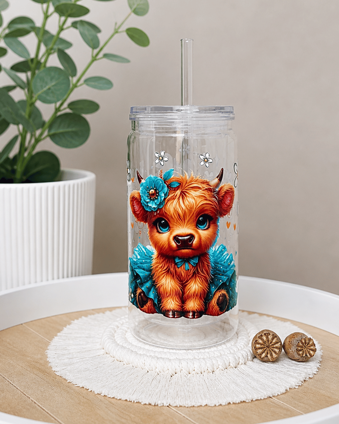 Schneekugel-Glitzertrinkbecher "Blaue Tutu-Kuh" 470 ml