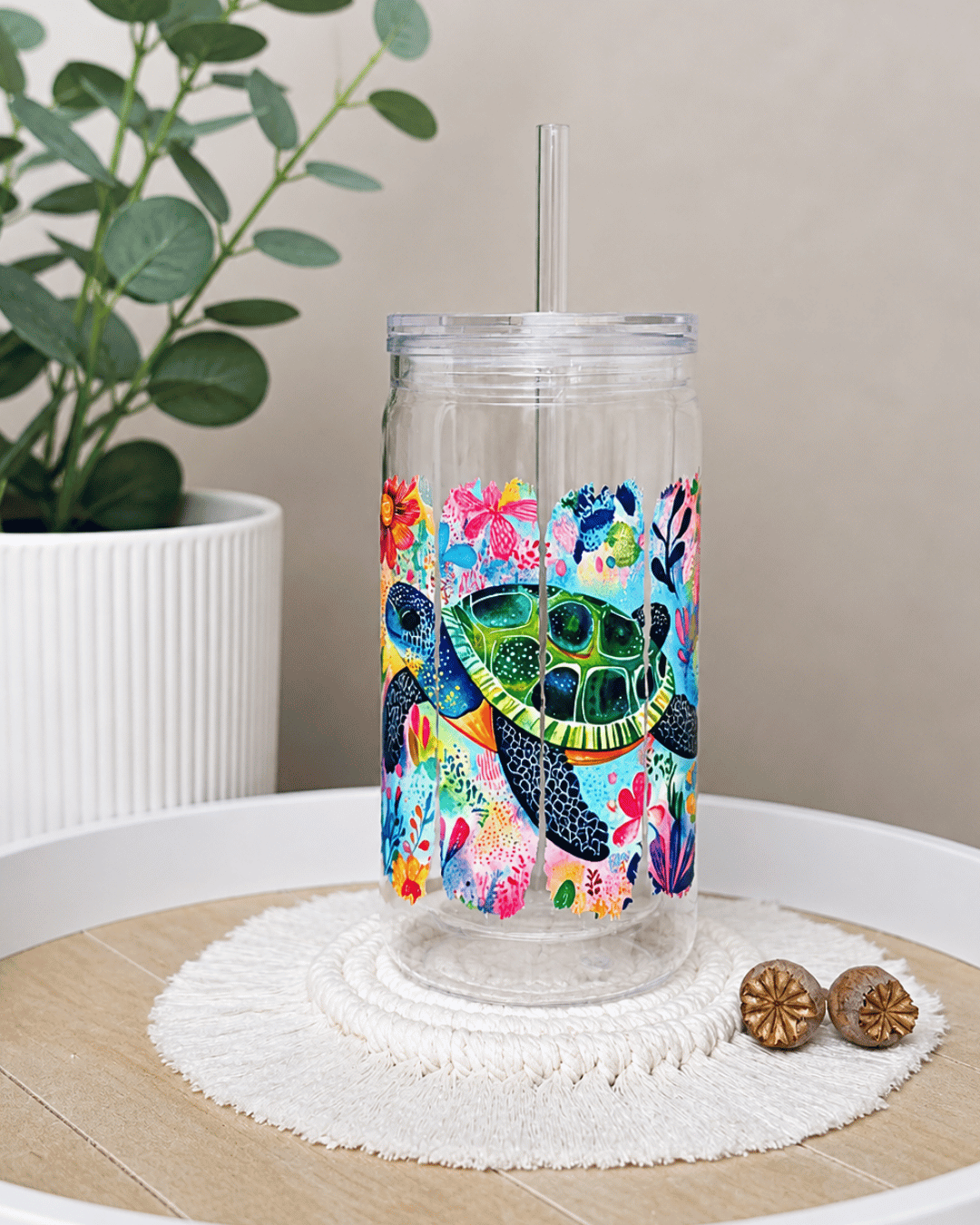 Schneekugel-Glitzertrinkbecher "Schildkröte Pinselstrich" 470 ml