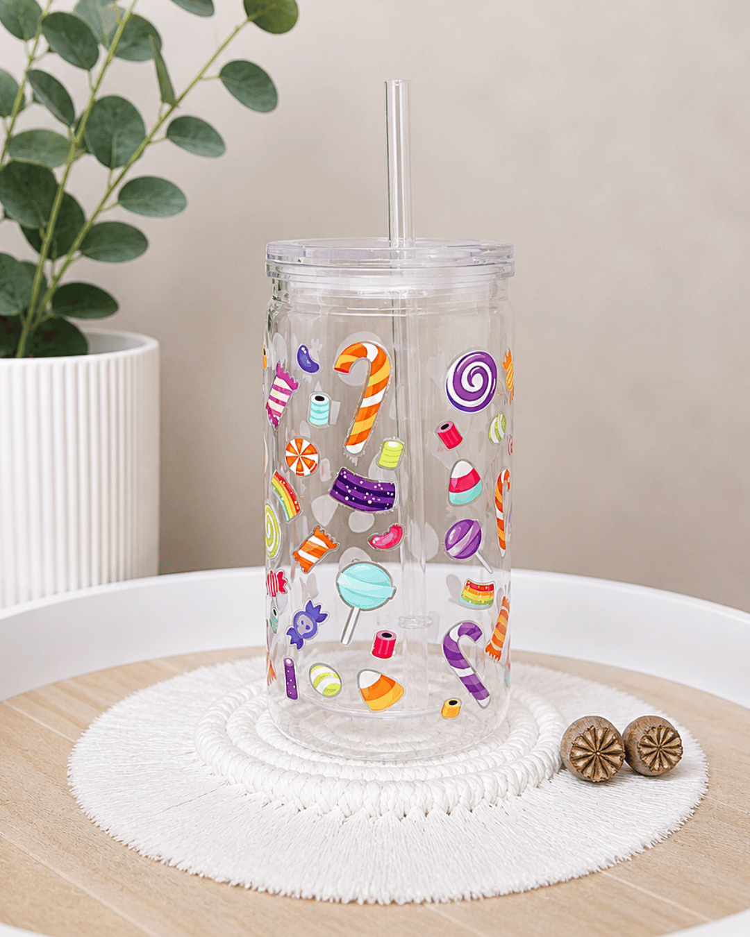 Schneekugel-Glitzertrinkbecher  "Candy Party" 470 ml