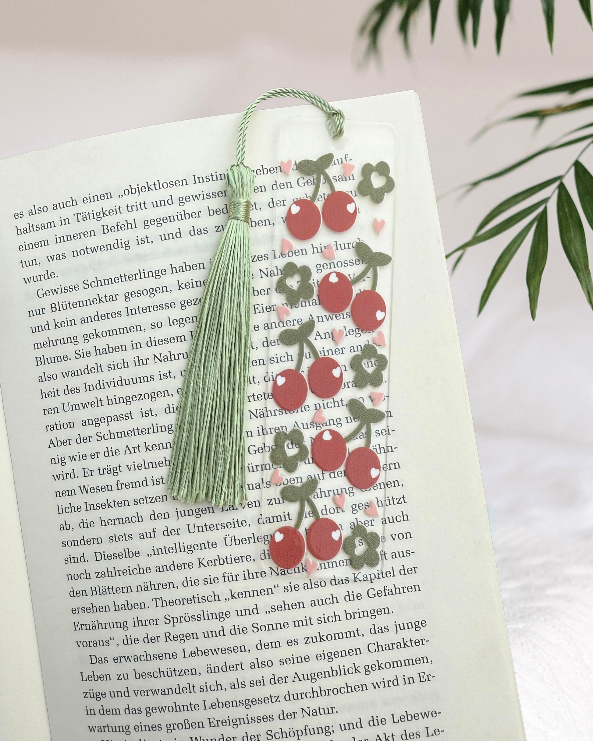 Lesezeichen "Kirschen" - Handgemachtes Geschenk für Bücherfreunde