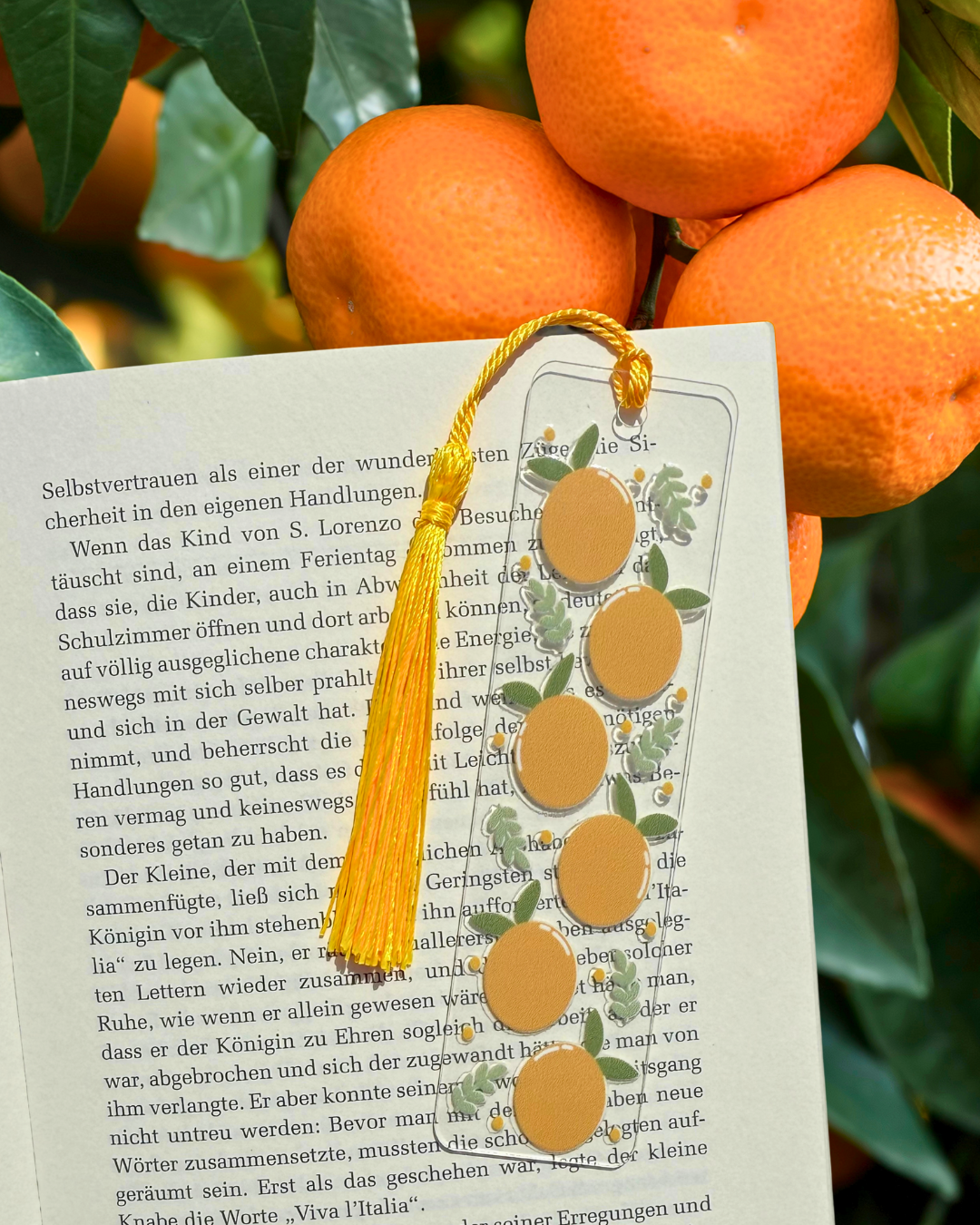 Lesezeichen "Orangen" - Handgemachtes Geschenk für Bücherfreunde