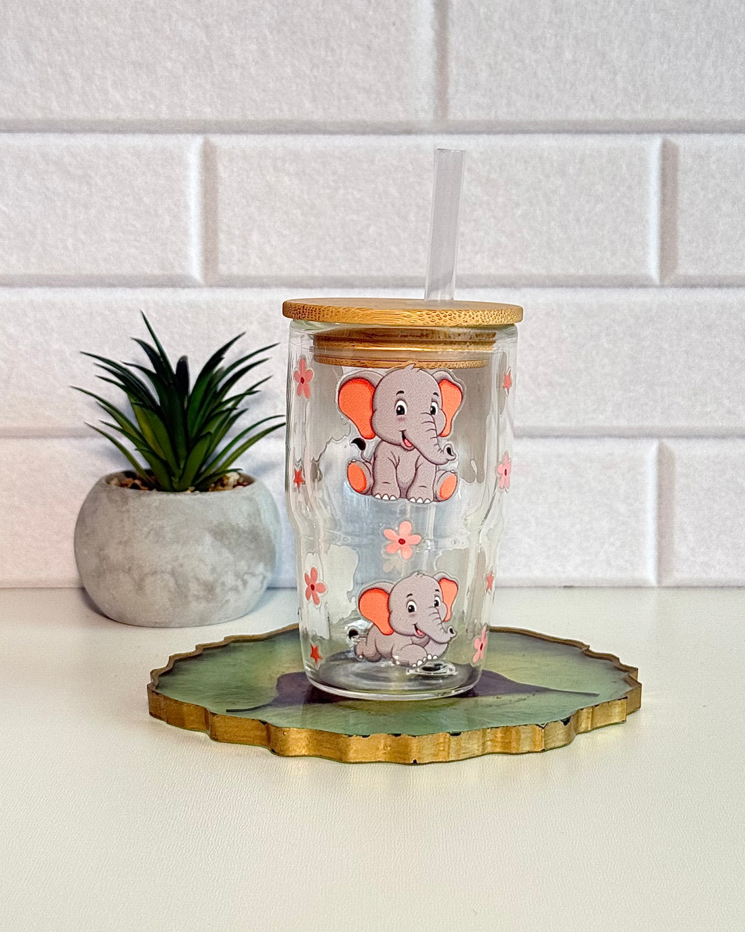 Schneekugel Mini-Glitzertrinkglas 130ml "Süße Elefanten"