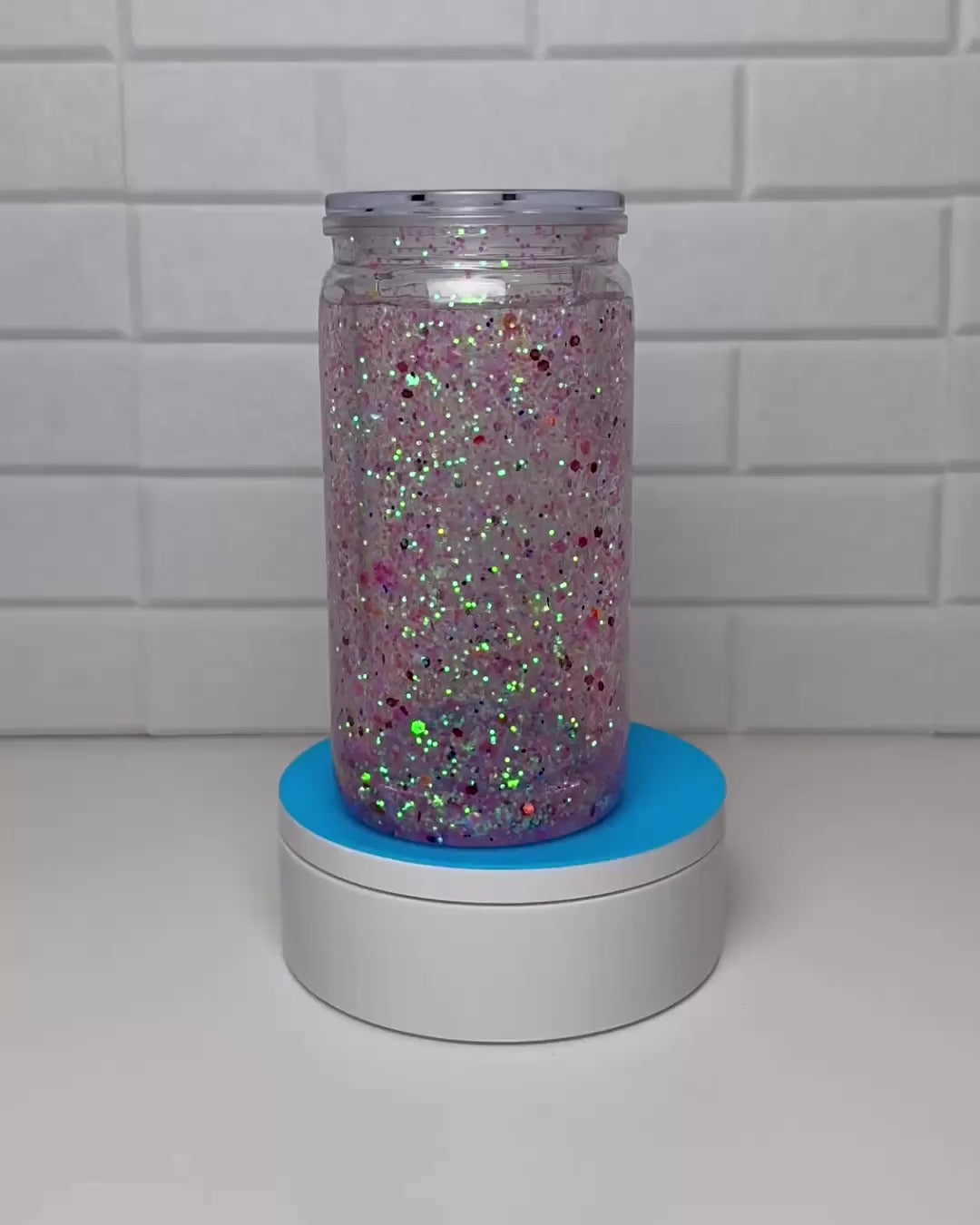Schneekugel-Glitzertrinkbecher 470ml "Blumenlama"